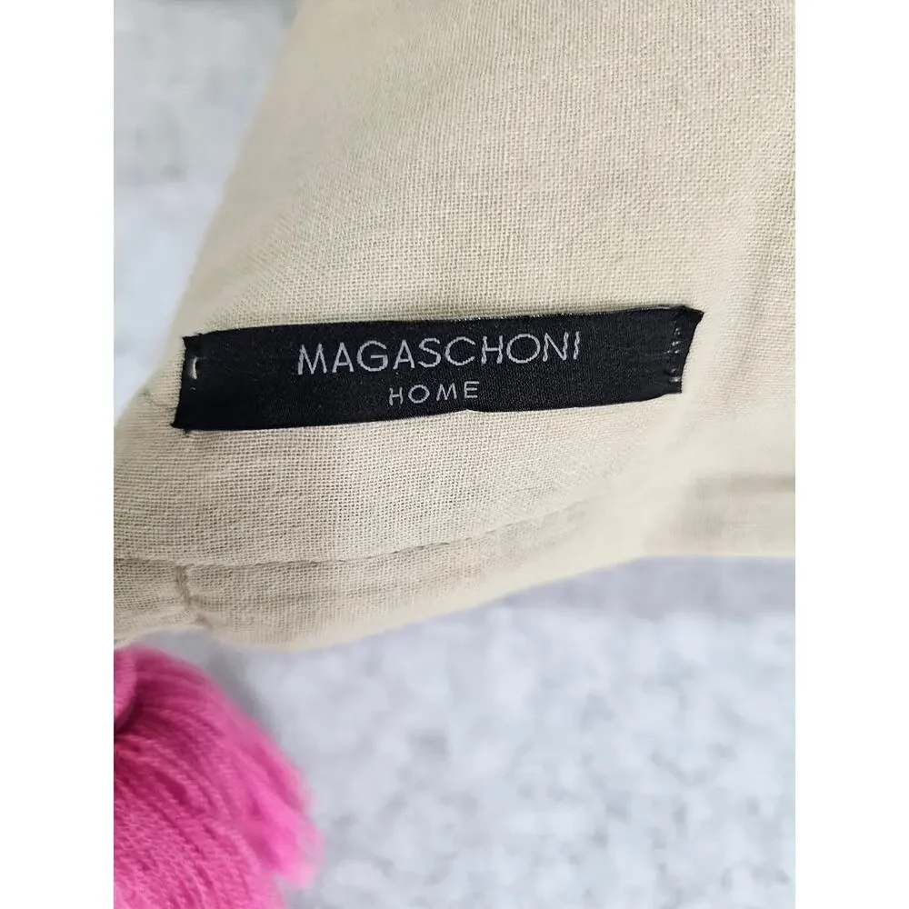 Magaschoni Home Embroidered Butterfly Throw Pillow, Pink Tassels, 18x18